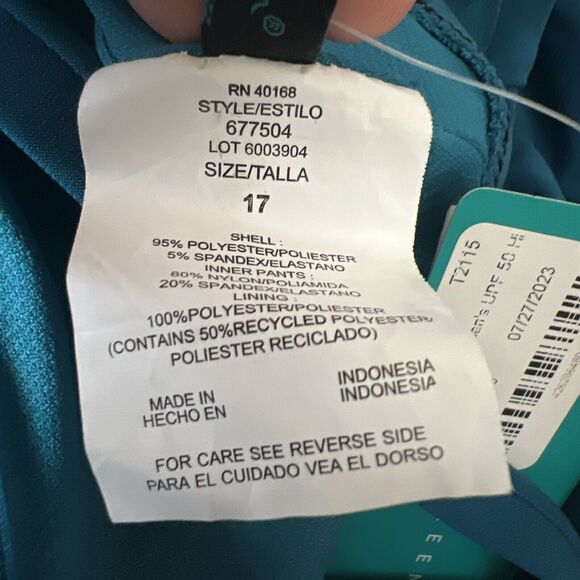 Women's UPF 50 Double Strap Asymmetrical One Piece Swimsuit Aqua Green 17 NWT - Picture 6 of 7